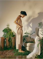 Vestido lencero largo escalonado de lino y algodón Lillian