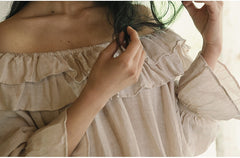 Corinne Linen Cotton Off Shoulder Ruffle Maxi Dress