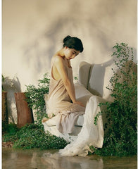 Vestido lencero largo escalonado de lino y algodón Lillian