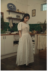 Vestido largo Claire de lino y algodón con mangas abullonadas