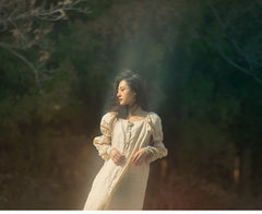 Laura Linen Cotton Square Neck Marie Sleeve Maxi Shirt Dress