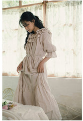 Corinne Linen Cotton Off Shoulder Ruffle Maxi Dress