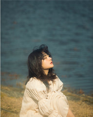 Laura Linen Cotton Square Neck Marie Sleeve Maxi Shirt Dress