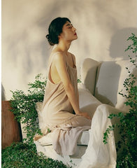 Vestido lencero largo escalonado de lino y algodón Lillian