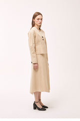 A-Line Linen Midi Skirt with Overlap Front and High Waist for Polished Everyday Elegance