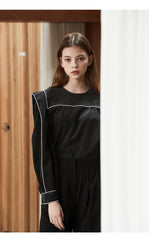 Elegant Linen Blouse with Structured Sleeves and Contrast Piping – Premium Women's Shirt Top