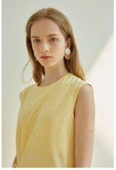 Sleeveless Midi Linen Dress for Women with Side Tie Detail and Back Keyhole Closure