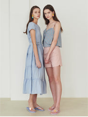 Cotton Poplin Midi Dress with Tiered Skirt and Belted Waist – Cap Sleeve Summer Essential