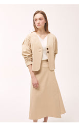 A-Line Linen Midi Skirt with Overlap Front and High Waist for Polished Everyday Elegance