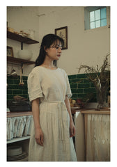 Vestido largo Claire de lino y algodón con mangas abullonadas