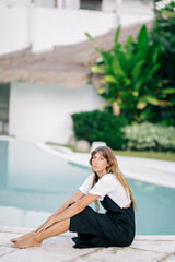 Linen Midi Pinafore Dress with Square Neckline, Wide Straps, and Patch Pocket Detail