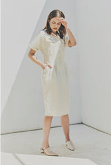 Tailored Linen Shirt Dress with Waist-Cinching Detail and Button-Front Design