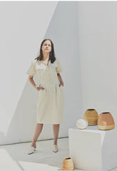 Tailored Linen Shirt Dress with Waist-Cinching Detail and Button-Front Design