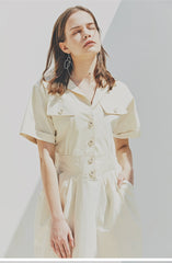 Tailored Linen Shirt Dress with Waist-Cinching Detail and Button-Front Design