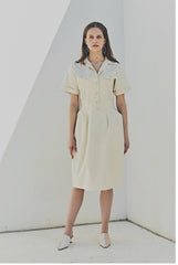 Tailored Linen Shirt Dress with Waist-Cinching Detail and Button-Front Design