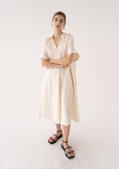 Elegant A-Line Linen Dress with Short Sleeves and Flowy Silhouette for Effortless Style