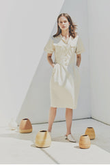 Tailored Linen Shirt Dress with Waist-Cinching Detail and Button-Front Design