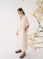 Elegant A-Line Linen Dress with Short Sleeves and Flowy Silhouette for Effortless Style