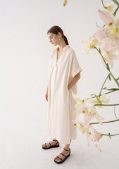 Elegant A-Line Linen Dress with Short Sleeves and Flowy Silhouette for Effortless Style