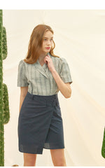 Asymmetric Wrap High-Waist Skirt in Linen Fabric with Minimalist Button Detail