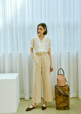 High-Waisted Wide-Leg Linen Pants for Women with Seamless Waistband – Lightweight Summer Bottoms