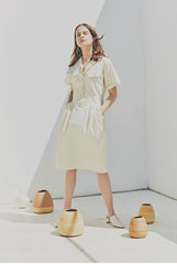 Tailored Linen Shirt Dress with Waist-Cinching Detail and Button-Front Design