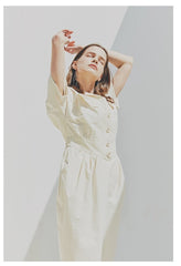 Tailored Linen Shirt Dress with Waist-Cinching Detail and Button-Front Design