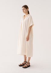 Elegant A-Line Linen Dress with Short Sleeves and Flowy Silhouette for Effortless Style
