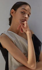 Color-Block Asymmetrical Linen Midi Dress with Waist Tie and Side Slit Detail