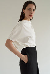 Draped Linen Top with Soft Cowl Neckline and Relaxed Silhouette for Elegant Layering
