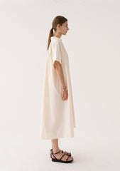 Elegant A-Line Linen Dress with Short Sleeves and Flowy Silhouette for Effortless Style