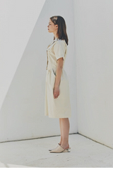 Tailored Linen Shirt Dress with Waist-Cinching Detail and Button-Front Design