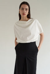 Draped Linen Top with Soft Cowl Neckline and Relaxed Silhouette for Elegant Layering