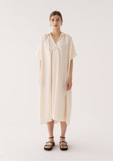 Elegant A-Line Linen Dress with Short Sleeves and Flowy Silhouette for Effortless Style