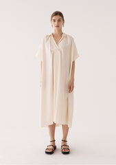 Elegant A-Line Linen Dress with Short Sleeves and Flowy Silhouette for Effortless Style