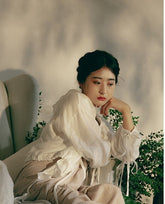 Blusa con volantes de lino y algodón Kristen