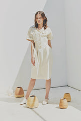 Tailored Linen Shirt Dress with Waist-Cinching Detail and Button-Front Design