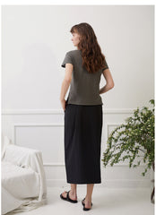 Short-Sleeve Linen Top with Chest Pocket and Crew Neckline for Minimal Everyday Wear