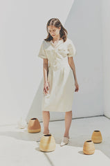 Tailored Linen Shirt Dress with Waist-Cinching Detail and Button-Front Design