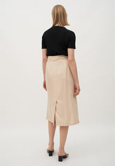 High-Waisted Linen Midi Skirt with Front Button Closure and Back Vent for Easy Movement