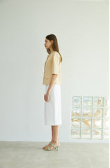 High-Waisted Linen Midi Skirt with Clean Front and Straight Cut – Minimalist Summer Essential