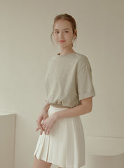 High-Waisted Pleated Mini Skirt in Lightweight Linen Blend with Side Zipper Closure