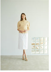 High-Waisted Linen Midi Skirt with Clean Front and Straight Cut – Minimalist Summer Essential
