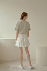 High-Waisted Pleated Mini Skirt in Lightweight Linen Blend with Side Zipper Closure