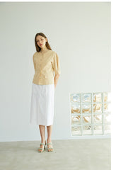 High-Waisted Linen Midi Skirt with Clean Front and Straight Cut – Minimalist Summer Essential