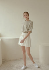 High-Waisted Pleated Mini Skirt in Lightweight Linen Blend with Side Zipper Closure