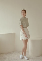 High-Waisted Pleated Mini Skirt in Lightweight Linen Blend with Side Zipper Closure