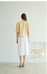 High-Waisted Linen Midi Skirt with Clean Front and Straight Cut – Minimalist Summer Essential