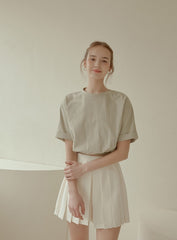 High-Waisted Pleated Mini Skirt in Lightweight Linen Blend with Side Zipper Closure