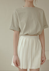High-Waisted Pleated Mini Skirt in Lightweight Linen Blend with Side Zipper Closure